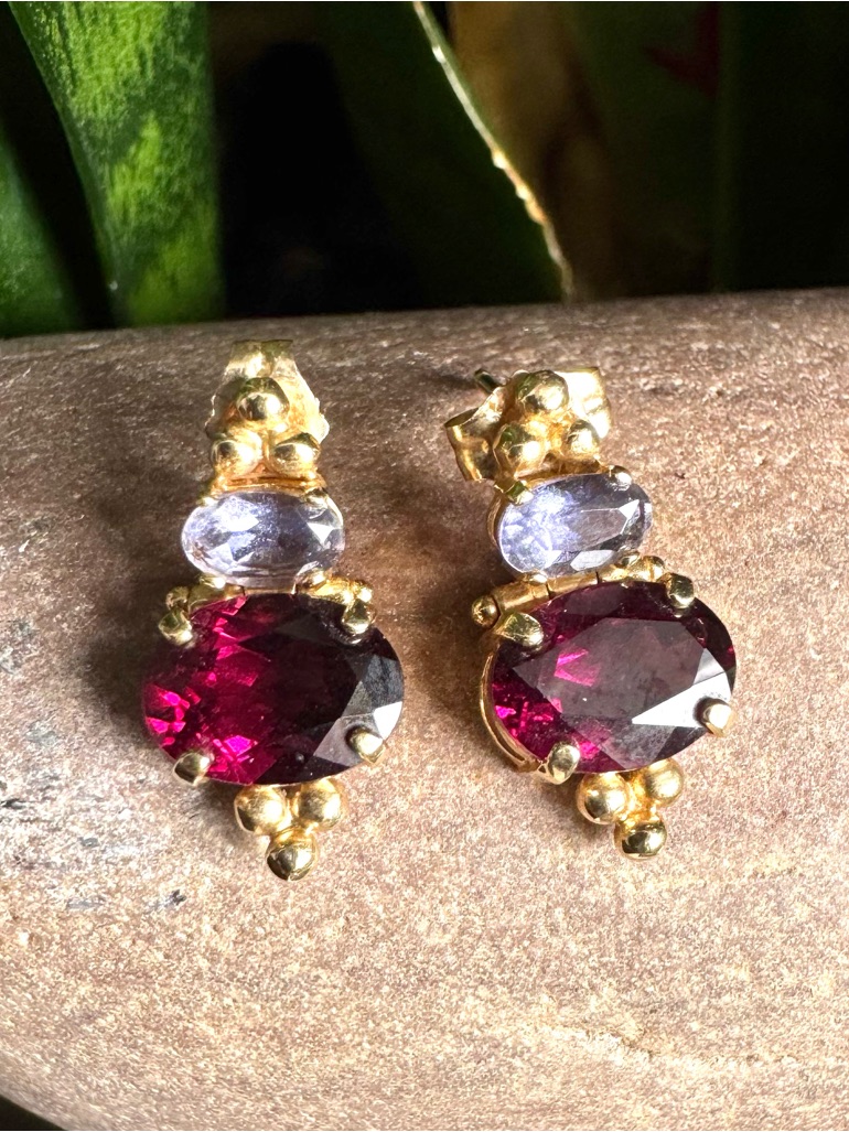 14k Garnet & Tanzanite Earrings